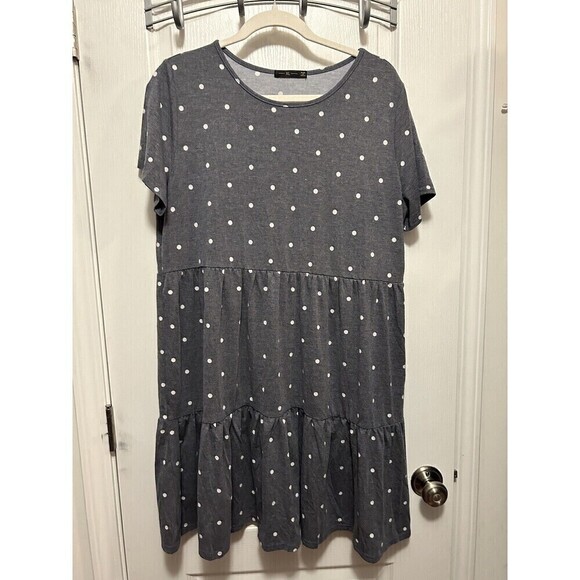 Raglan Dress Blue with white polka dot Women’s size XL Swing Comfy Tiered - Picture 1 of 14